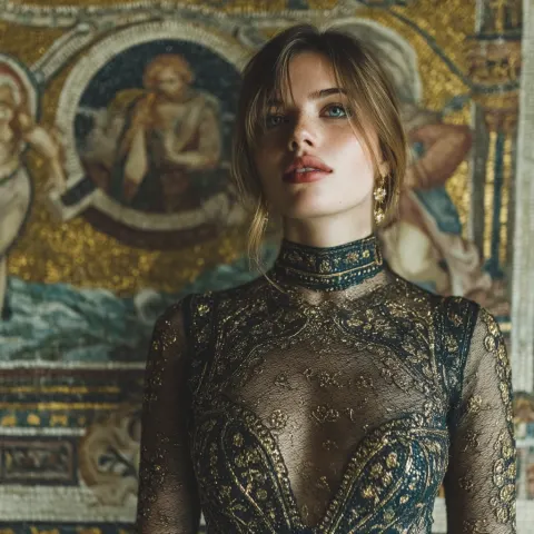 Beautiful woman standing in church hall