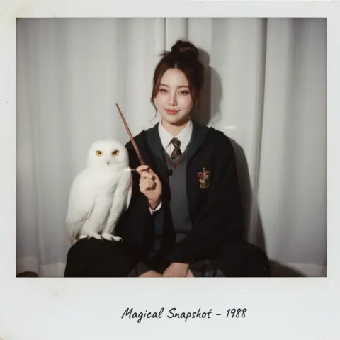 Polaroid style photo in Harry Potter style