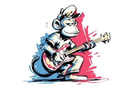 Monkey playing guitar cartoon illustration