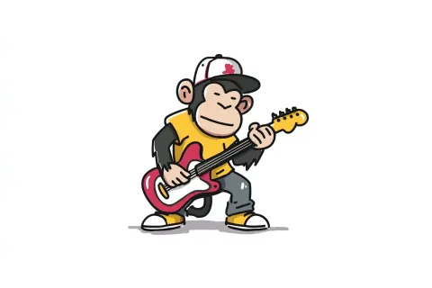Monkey rapper playing guitar cartoon illustration