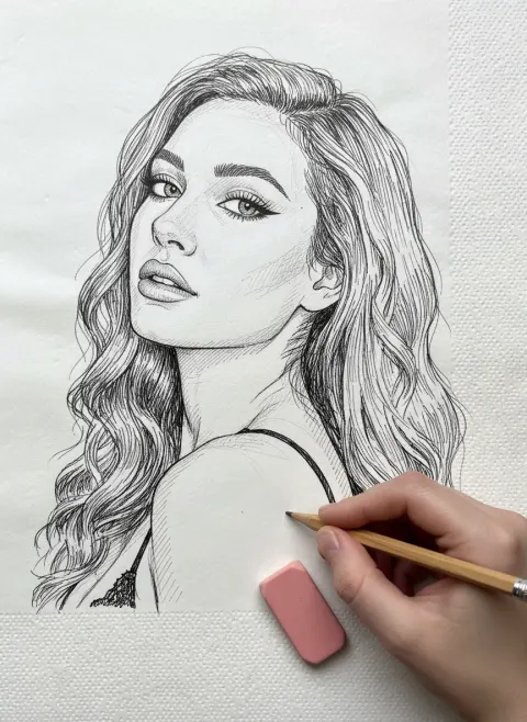 Photo-style line drawing sketch on napkin