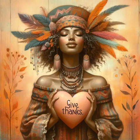 Whimsical Bohemian Woman Holding Heart