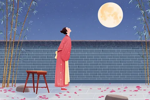 Chinese illustration of man gazing moon