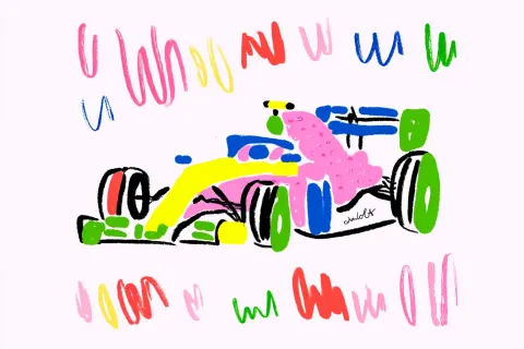 Children hand drawing  of F1 car