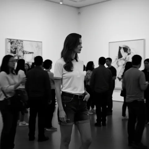 Black and white portrait in modern art gellery