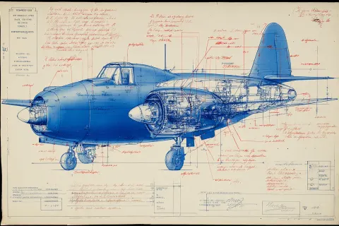 Detailed technical drawing blueprint of air plane