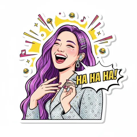 Retro comic style sticker “laughing”