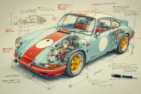 Detailed technical drawing of a [911 porsche]