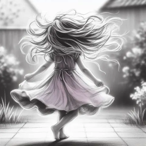 Dancing Girl Sketch With Chalk Colored Blue Dress