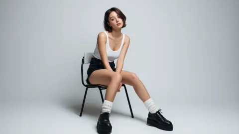 A young woman model in studio style
