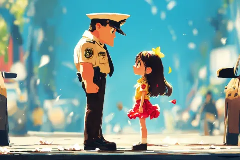 Soldier and little girl in anime style