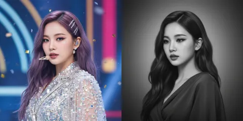 Black and white portrait artwork of Kpop star