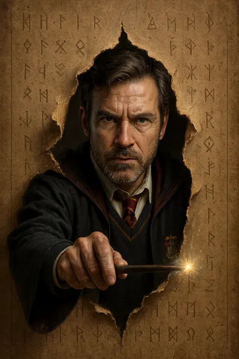 Torn paper with wizard