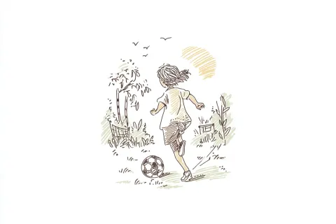 Little girl playing football line art