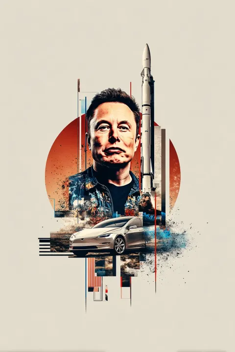 Elon Musk portrait in collage style