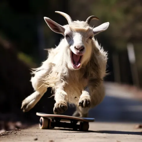Laughing Goat Landing Ollie on Skateboard