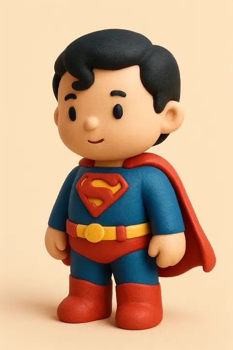 claymorphism pseudo-3D vector figurine of superman