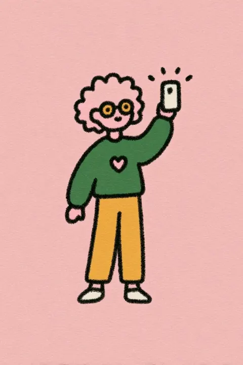 Illustration of cartoon character taking selfie