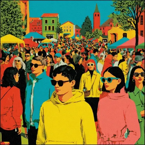 Funky style illustration of urban city party