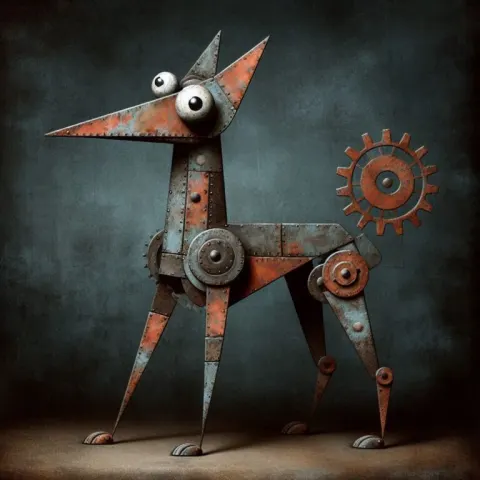 Comical Dog Built From Rusted Metal Shape Panels