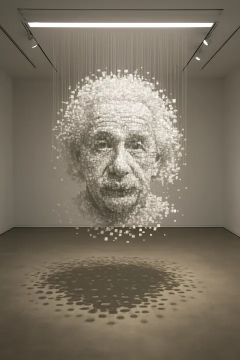 Museum installation portrait of Einstein