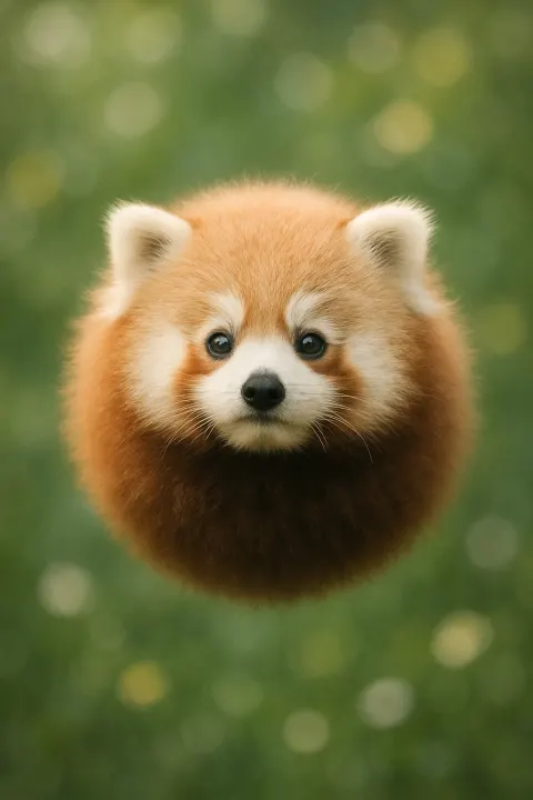 Fluffy spherical floating red panda