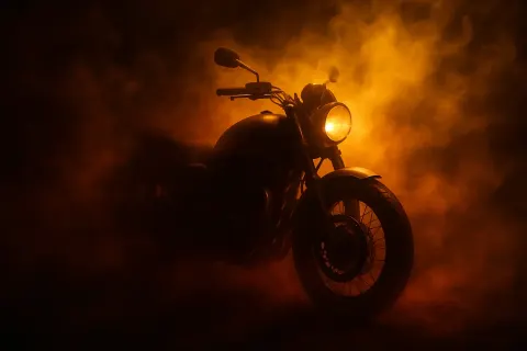 Monichromatic smoke scene of motorbike