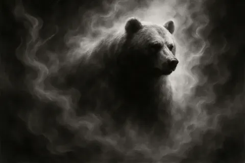 Monichromatic smoke scene of bear
