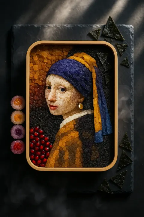 Pixel bento box of girl in pearl ring