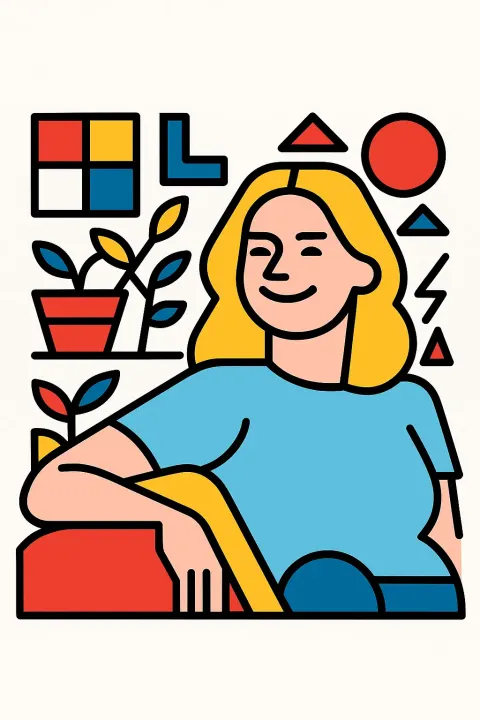 cartoon and geometric style women portrait