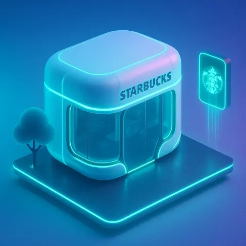 3D isometric illustration futuristic store of starbucks