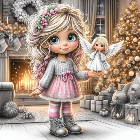 Whimsical Charcoal Sketch of Cute Girl