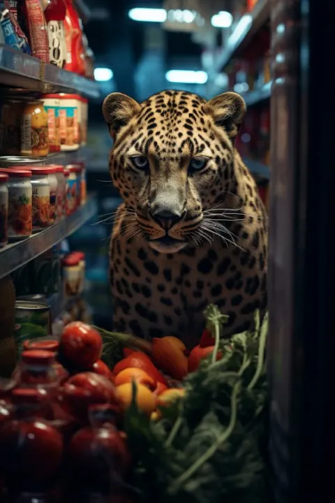 Leopard Hiding Inside Grocery Store Aisle