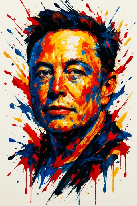 Splash paint style portrait of elon musk