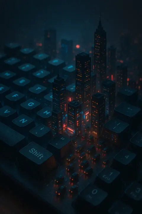 Miniature world of urban intense life in keyboard
