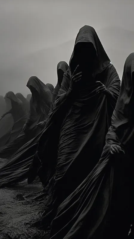 Hooded Figures in Salgado Style Documentary Photo