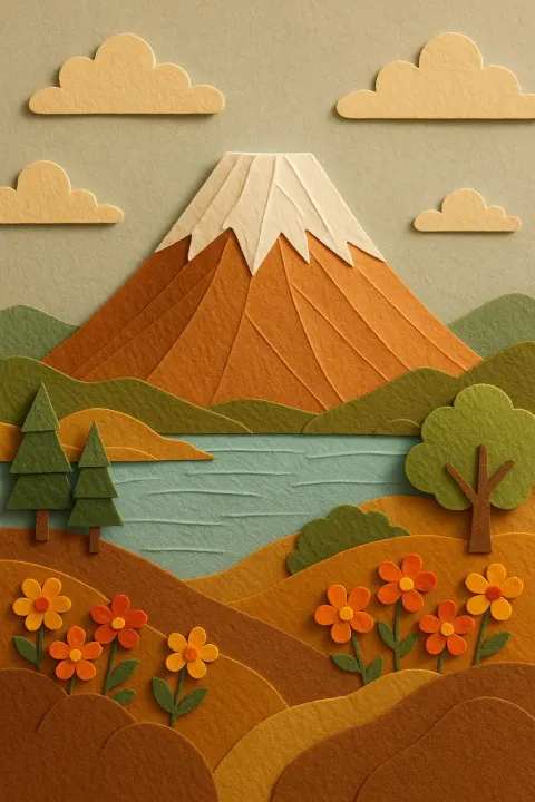 Paper craft style of mount fuji