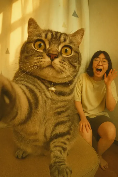 Funny pet selfie with woman