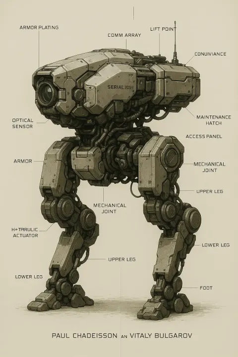 Sci-fi walker mech in blueprint_style