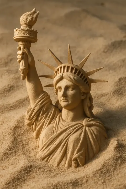 Sculpted sand model of statue of liberty