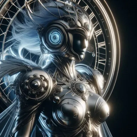 Guardian of the Cosmic Clock in Metallic Armor