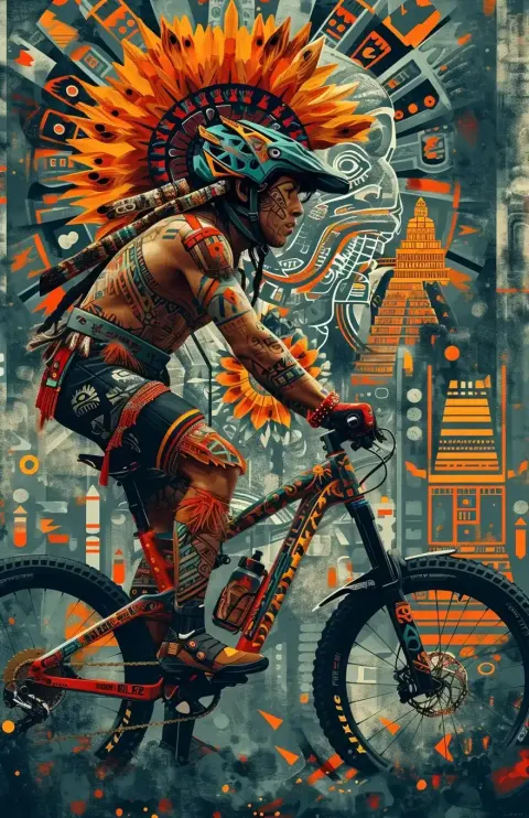 Mayan Biker with Temple