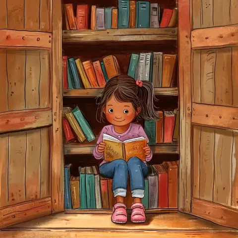 Joyful Bookworm in Closet
