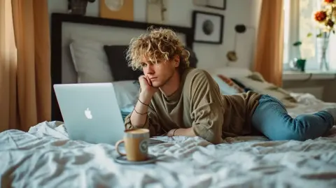 Curly Haired Male on Bed