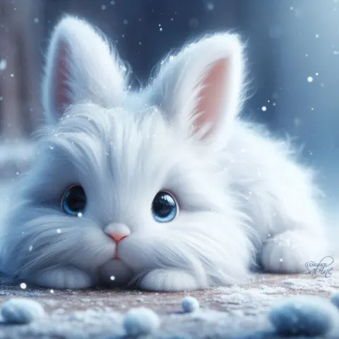 White Rabbit With Blue Eyes and Snowflake Fur