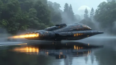 Reflective Black Spaceship Soaring
