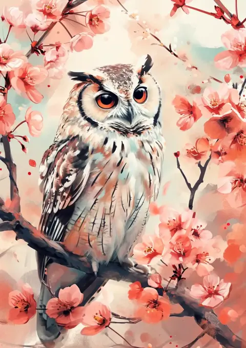 Soft Watercolor Owl on Tree