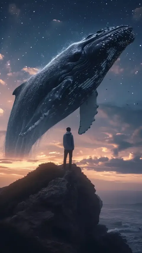 Whale-Flying Asian Man