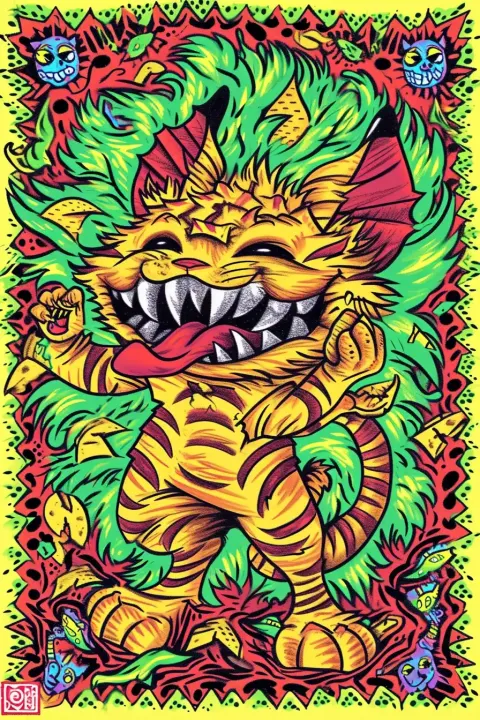 Psychedelic Grinning Kitten