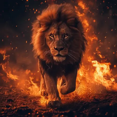 Fiery Lion in Stylized Shot